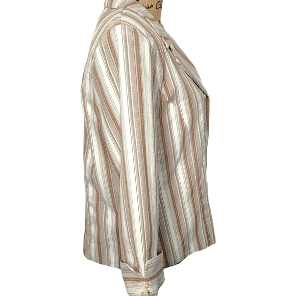 Dressbarn Womens Striped Linen Lightweight Lined Blazer Size Large Cream - Picture 2 of 16